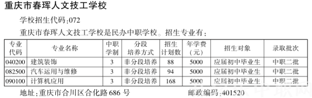 重庆市春珲人文技工学校